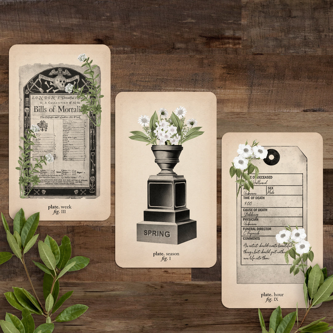 card designs on a wood background